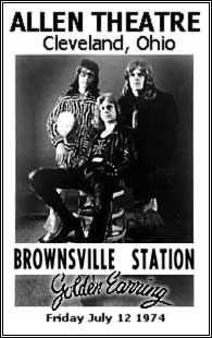 Show ad for July 12 1974 Cleveland show with Brownsville Station during third Golden Earring USA Tour 1974